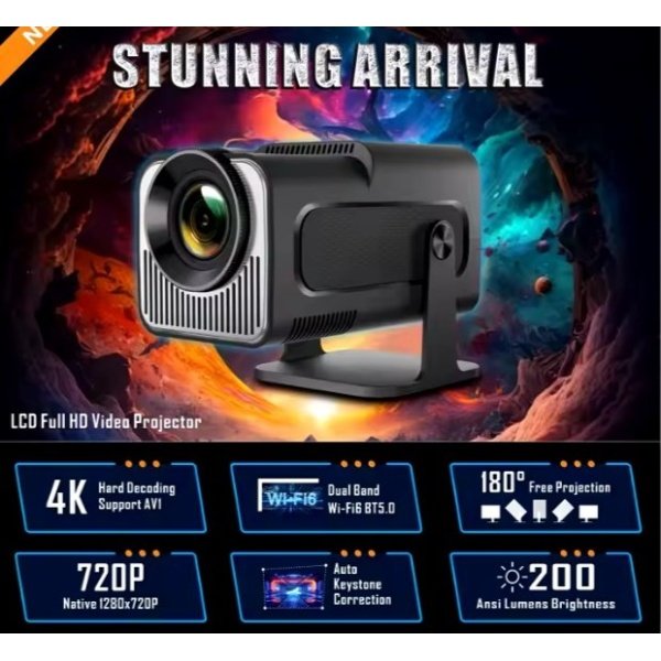 PROYECTOR INTELIGENTE ANDROID, FULL HD, WIFI6, BT, 300 LÚMENES, EBASIX